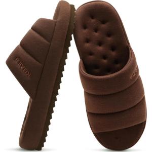 imageKuaiLu Mens Fashion Quilted Cottonblend Fabric Sandal Slippers Cozy Memory Foam IndoorOutdoor House Shoes with Lightweight Soft Cushion Footbed Hard Rubber SoleDark Brown