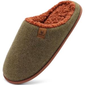 imageKuaiLu Mens House Memory Foam Slippers with Comfy Warm Plush Lining Felt Slip On Casual Pantuflas Mans Comfortable Bedroom Shoes Rubber Sole for IndoorampampOutdoor Mens Size 715Green Brown