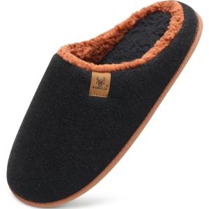 imageKuaiLu Mens House Memory Foam Slippers with Comfy Warm Plush Lining Felt Slip On Casual Pantuflas Mans Comfortable Bedroom Shoes Rubber Sole for IndoorampampOutdoor Mens Size 715Black Brown