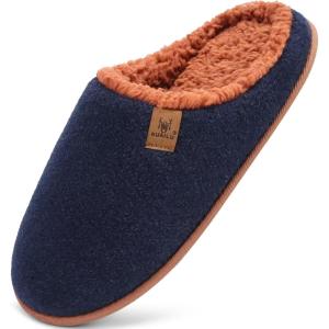 imageKuaiLu Mens House Memory Foam Slippers with Comfy Warm Plush Lining Felt Slip On Casual Pantuflas Mans Comfortable Bedroom Shoes Rubber Sole for IndoorampampOutdoor Mens Size 715Blue Brown
