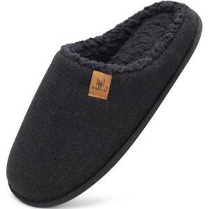imageKuaiLu Mens House Memory Foam Slippers with Comfy Warm Plush Lining Felt Slip On Casual Pantuflas Mans Comfortable Bedroom Shoes Rubber Sole for IndoorampampOutdoor Mens Size 715Black