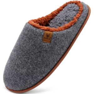 imageKuaiLu Mens House Memory Foam Slippers with Comfy Warm Plush Lining Felt Slip On Casual Pantuflas Mans Comfortable Bedroom Shoes Rubber Sole for IndoorampampOutdoor Mens Size 715Grey Brown