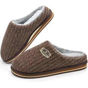 imageKuaiLu Mens Orthopedic Memory Foam Slippers  Fashion Casual Woolblend Stripe Knitted with Warm Sherpa Plush Lining  Winter Mens Mule Scuff Nonslip House Slippers  Size 714Brown