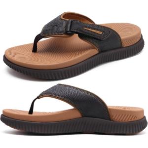 imageKuaiLu Mens Orthotic Flip Flops Mens Recovery Walking Sandals Adjustable Thick Athletic Cushion Sport Slides for Man Water Resistant ampamp Lightweight Soft Comfort Fit ampamp Arch SupportKhaki Brown