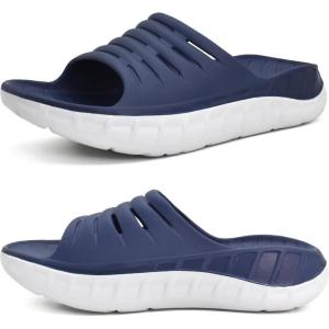 imageKuaiLu Mens Recovery Sandals Orthotic Thick Cushion Open Toe Sport Slides With Comfortable Plantar Fasciitis Arch Support Reduces Stress on Feet Joints ampamp Back PostExerciseBlue White
