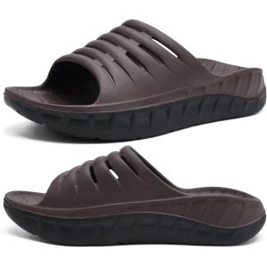 imageKuaiLu Mens Recovery Sandals Orthotic Thick Cushion Open Toe Sport Slides With Comfortable Plantar Fasciitis Arch Support Reduces Stress on Feet Joints ampamp Back PostExerciseChestnut