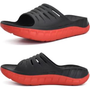 imageKuaiLu Mens Recovery Sandals Orthotic Thick Cushion Open Toe Sport Slides With Comfortable Plantar Fasciitis Arch Support Reduces Stress on Feet Joints ampamp Back PostExerciseBlackRed