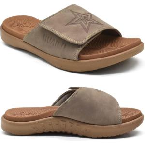 imageKuaiLu Mens Slides Soft Cushion Sport Sandals with Plantar Fasciitis Arch Support Adjustable Open Toe Summer Slippers Slip on Indoor Outdoor Size 715Chestnut