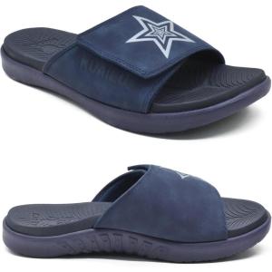imageKuaiLu Mens Slides Soft Cushion Sport Sandals with Plantar Fasciitis Arch Support Adjustable Open Toe Summer Slippers Slip on Indoor Outdoor Size 715Dark Blue