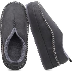 imageKuaiLu Mens Slippers Cozy Memory Foam House Slipper Shoes Warm Suede Winter Moccasins Slipon Boots Slippers For Man with Fuzzy Sherpa Lining ampamp IndoorOutdoor Hard Rubber SoleGrey