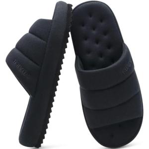 imageKuaiLu Mens Slippers Fabric Warm Sandal Slipper Memory Foam Indoor Outdoor House Slippers Shoes Comfortable Slip on Lightweight Soft Cushion Scuff Slipper For Man with Arch Support Black Size 10