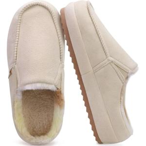 imageKuaiLu Womens Clog Slippers Cozy Suede Warm Plush Lined Arch Support Faux Fur House Ladies Bedroom Slippers Comfy Orthopedic Memory Foam Plantar Fasciitis Home Indoor Outdoor Shoes Beige US85