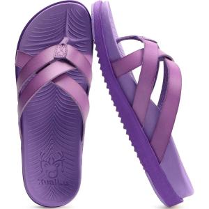 imageKuaiLu Womens Dressy Orthotic Flip Flops Trendy Comfortable Cushion Recovery Walking Criss Cross Thong Sandals Lightweight Yoga Foam Summer Slides with Plantar Fasciitis Arch SupportPurple
