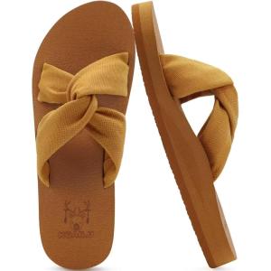 imageKuaiLu Womens Dressy Sandals with Arch Support Yoga Mat Comfortable Cushion Walking Criss Cross Slides Summer Beach Slip On Indoor Outdoor SlippersAll Khaki