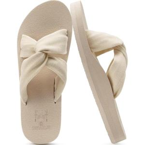 imageKuaiLu Womens Dressy Sandals with Arch Support Yoga Mat Comfortable Cushion Walking Criss Cross Slides Summer Beach Slip On Indoor Outdoor SlippersCream Beige