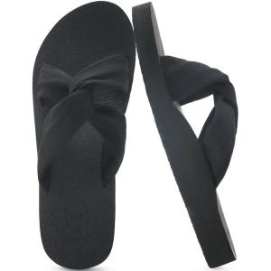 imageKuaiLu Womens Dressy Sandals with Arch Support Yoga Mat Comfortable Cushion Walking Criss Cross Slides Summer Beach Slip On Indoor Outdoor SlippersDark Black