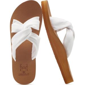 imageKuaiLu Womens Dressy Sandals with Arch Support Yoga Mat Comfortable Cushion Walking Criss Cross Slides Summer Beach Slip On Indoor Outdoor SlippersKhaki White
