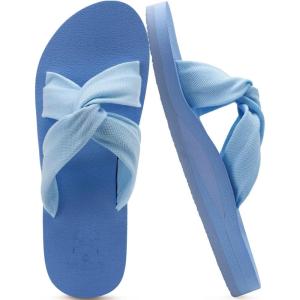 imageKuaiLu Womens Dressy Sandals with Arch Support Yoga Mat Comfortable Cushion Walking Criss Cross Slides Summer Beach Slip On Indoor Outdoor SlippersSky Blue
