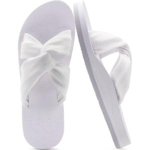 imageKuaiLu Womens Dressy Sandals with Arch Support Yoga Mat Comfortable Cushion Walking Criss Cross Slides Summer Beach Slip On Indoor Outdoor SlippersSnow White