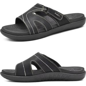imageKuaiLu Womens Fashion Orthotic Slides Ladies Lightweight Athletic Yoga Mat Sandals Slip On Thick Cushion Slippers Sandals With Comfortable Plantar Fasciitis Arch SupportBlack