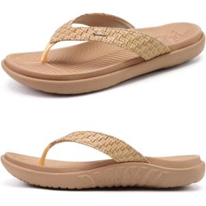 imageKuaiLu Womens Flip Flops Ladies Yoga Mat Comfortable Walking Thong Sandals With Plantar Fasciitis Arch Support Slip On Indoor Outdoor For SummerBeige