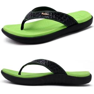 imageKuaiLu Womens Flip Flops Ladies Yoga Mat Comfortable Walking Thong Sandals With Plantar Fasciitis Arch Support Slip On Indoor Outdoor For SummerGreen Black
