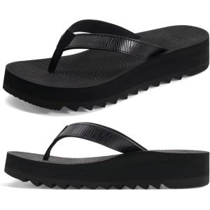 imageKuaiLu Womens Flip Flops Ladies Yoga Mat Platform Thong Sandals Dressy Womans Lightweight Summer Slip On Beach Flip Flop Sandles Soft Cushion Footbed Arch SupportBlackchoose a Smaller Size