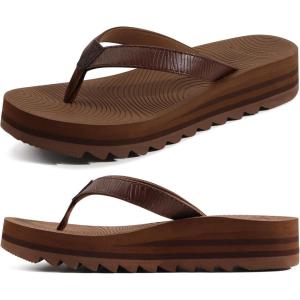 imageKuaiLu Womens Flip Flops Ladies Yoga Mat Platform Thong Sandals Dressy Womans Lightweight Summer Slip On Beach Flip Flop Sandles Soft Cushion Footbed Arch SupportDark Brownchoose a Smaller Size