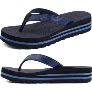 imageKuaiLu Womens Flip Flops Ladies Yoga Mat Platform Thong Sandals Dressy Womans Lightweight Summer Slip On Beach Flip Flop Sandles Soft Cushion Footbed Arch SupportDark Bluechoose a Smaller Size