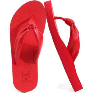 imageKuaiLu Womens Flip Flops With Arch Support Comfortable Yoga Mat Cushion Thong Leather Sandals for Ladies Fashion Slip On Summer Beach Walking Slides Indoor Outdoor Travel Orthotic SlippersRed