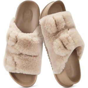 imageKuaiLu Womens Fluff Slippers Plantar Fasciitis Arch Support Platform Slippers Ladies Fashion Open Toe Faux Fur Sliders Womens House Slipper Size 612Beige