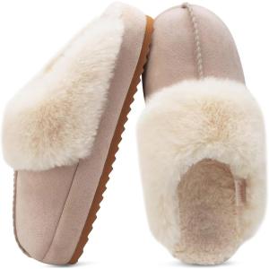 imageKuaiLu Womens House Platform Slippers Warm Faux Suede Fuzzy Thick Cushioned Yoga Foam Shoes Ladies Slipper Home Lightweight Slip on Indoor Outdoor NonSlip Hard SoleApricot