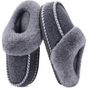 imageKuaiLu Womens Memory Foam Slippers with Cozy Fluff Plush Ladies Bedroom Pantuflas Comfy House Winter Moccasin Essential Trendy Slippers Comfortable Indoor Outdoor Rubber Sole Footwear US511Grey