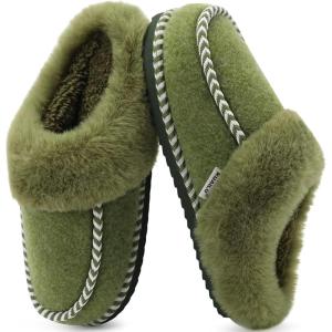 imageKuaiLu Womens Memory Foam Slippers with Cozy Fluff Plush Ladies Bedroom Pantuflas Comfy House Winter Moccasin Essential Trendy Slippers Comfortable Indoor Outdoor Rubber Sole Footwear US511Green