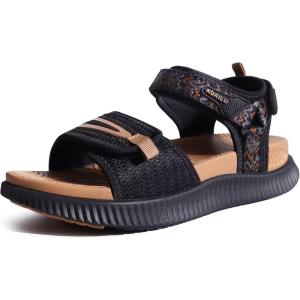 imageKuaiLu Womens Orthopedic Walking Sandals Ladies Recovery Sport Thick Athletic Cushion Outdoor Hiking Water Sandles Adjustable Strap Sandals with Comfortable Plantar Fasciitis Arch SupportBlack Khaki