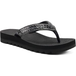 imageKuaiLu Womens Orthotic Flip Flops with Arch Support Yoga Mat Cushion Fashion Rhinestone Sandals Summer Walking Beach Travel Thong Slides Comfy Plantar Fasciitis Indoor Outdoor Sandles US511Black