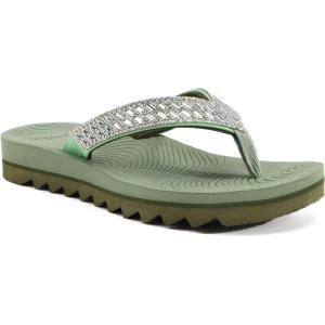 imageKuaiLu Womens Orthotic Flip Flops with Arch Support Yoga Mat Cushion Fashion Rhinestone Sandals Summer Walking Beach Travel Thong Slides Comfy Plantar Fasciitis Indoor Outdoor Sandles US511Green