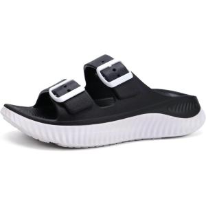imageKuaiLu Womens Recovery Sandals With Comfortable Plantar Fasciitis Arch Support Orthotic Adjustable Thick Cushion Sport Slides Reduces Stress on Feet Joints ampamp Back PostExerciseBlack White