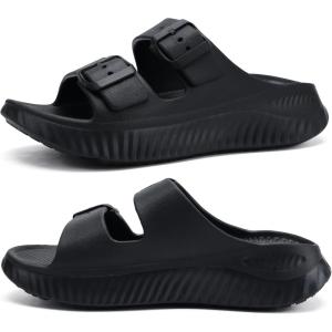 imageKuaiLu Womens Recovery Sandals With Comfortable Plantar Fasciitis Arch Support Orthotic Adjustable Thick Cushion Sport Slides Reduces Stress on Feet Joints ampamp Back PostExerciseDark Black1