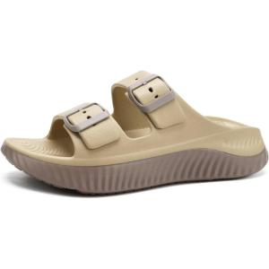 imageKuaiLu Womens Recovery Sandals With Comfortable Plantar Fasciitis Arch Support Orthotic Adjustable Thick Cushion Sport Slides Reduces Stress on Feet Joints ampamp Back PostExerciseKhaki Brown