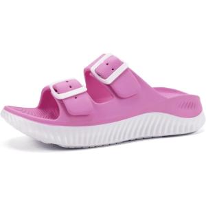 imageKuaiLu Womens Recovery Sandals With Comfortable Plantar Fasciitis Arch Support Orthotic Adjustable Thick Cushion Sport Slides Reduces Stress on Feet Joints ampamp Back PostExercisePink White