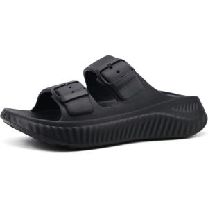 imageKuaiLu Womens Recovery Sandals With Comfortable Plantar Fasciitis Arch Support Orthotic Adjustable Thick Cushion Sport Slides Reduces Stress on Feet Joints ampamp Back PostExerciseAll Black