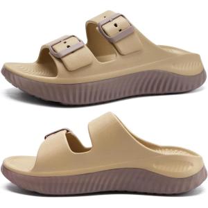 imageKuaiLu Womens Recovery Sandals With Comfortable Plantar Fasciitis Arch Support Orthotic Adjustable Thick Cushion Sport Slides Reduces Stress on Feet Joints ampamp Back PostExerciseTan Brown