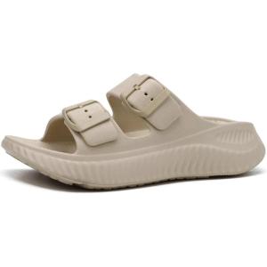 imageKuaiLu Womens Recovery Sandals With Comfortable Plantar Fasciitis Arch Support Orthotic Adjustable Thick Cushion Sport Slides Reduces Stress on Feet Joints ampamp Back PostExerciseBeige