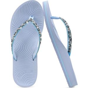imageKuaiLu Womens Rhinestone Flip Flops with Comfort Arch Support Yoga Mat Cushion Sandals Fashion Summer Beach Travel Orthotic Walking Thong Sandles Slip on Plantar Fasciitis Indoor Outdoor ShoesLight Blue