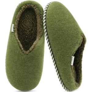 imageKuaiLu Womens Memory Foam Slippers Ladies Cozy Fuzzy Plush Fur Lined Warm Winter Cushioned Slip on House Bedroom Shoes Comfy Indoor Outdoor Hard Sole Arch Supportive Plantar Fasciitis Green Size 9