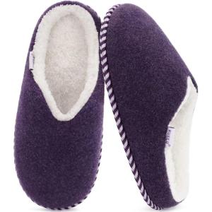imageKuaiLu Womens Memory Foam Slippers Ladies Cozy Fuzzy Plush Fur Lined Warm Winter Cushioned Slip on House Bedroom Shoes Comfy Indoor Outdoor Hard Sole Arch Supportive Plantar Fasciitis Purple Size 9