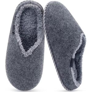 imageKuaiLu Womens Memory Foam Slippers Ladies Cozy Fuzzy Plush Fur Lined Warm Winter Cushioned Slip on House Bedroom Shoes Comfy Indoor Outdoor Hard Sole Arch Supportive Plantar Fasciitis Grey Size 9