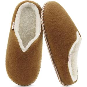 imageKuaiLu Womens Memory Foam Slippers Ladies Cozy Fuzzy Plush Fur Lined Warm Winter Cushioned Slip on House Bedroom Shoes Comfy Indoor Outdoor Hard Sole Arch Supportive Plantar Fasciitis Tan Khaki Size 9