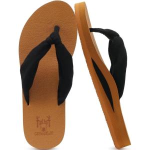 imageKuaiLu Flip Flops Women Yoga Foam Ladies Comfort Arch Support Summer Beach Casual Thong SandalsBlack Tan